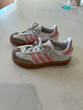 adidas Kids Samba Sneakers - White with Pink and Gum Sole